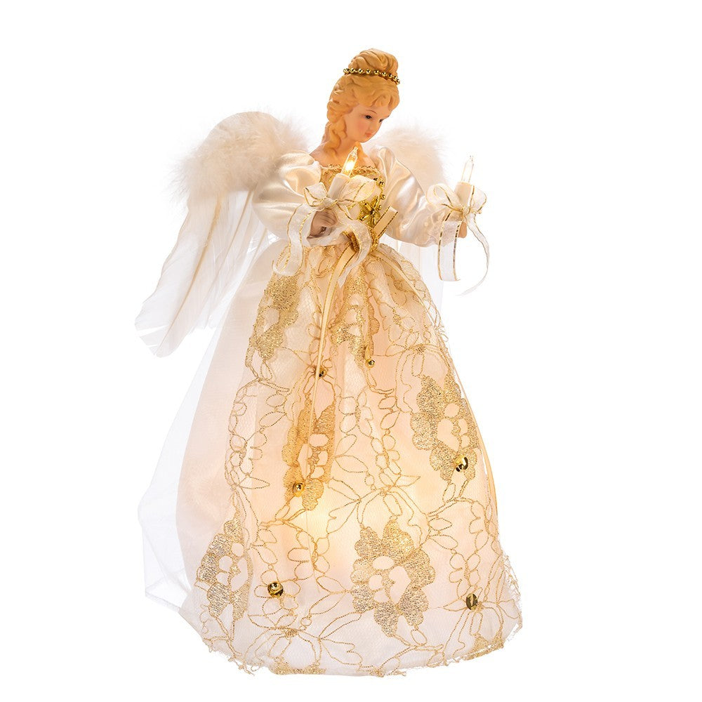 Kurt Adler Angel Tree Topper: 12" Ivory & Gold, 10LT