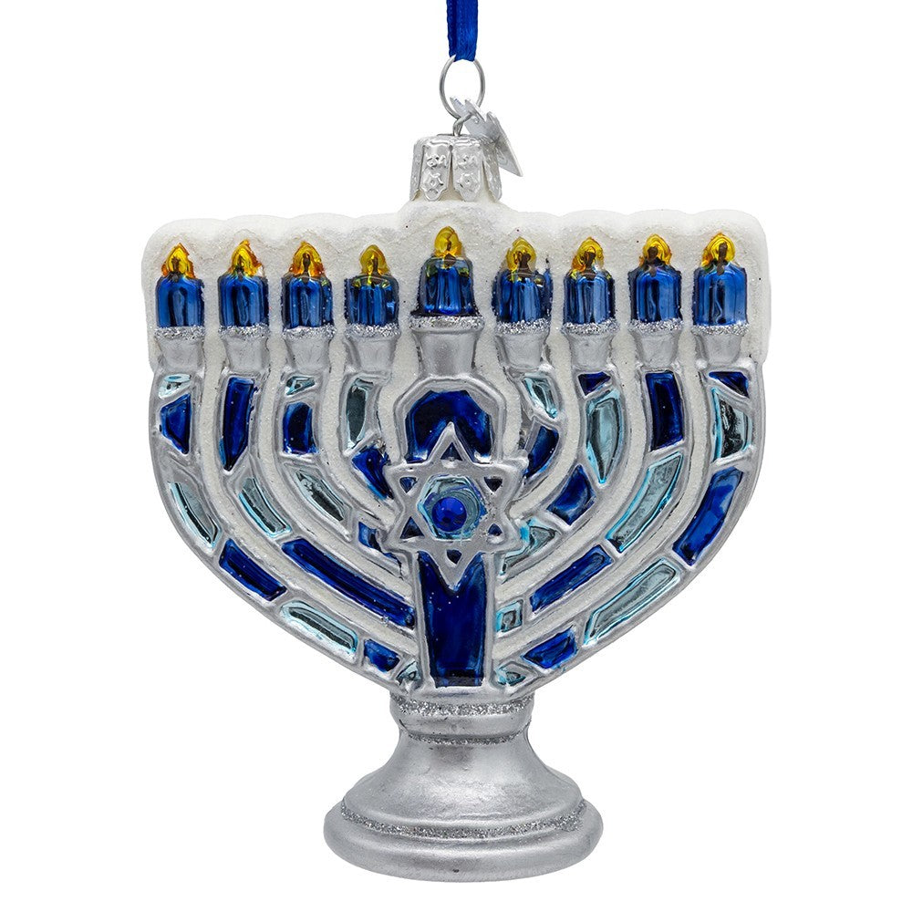 Kurt Adler: Hanukkah; Noble Gems™ Glass Menorah Ornament