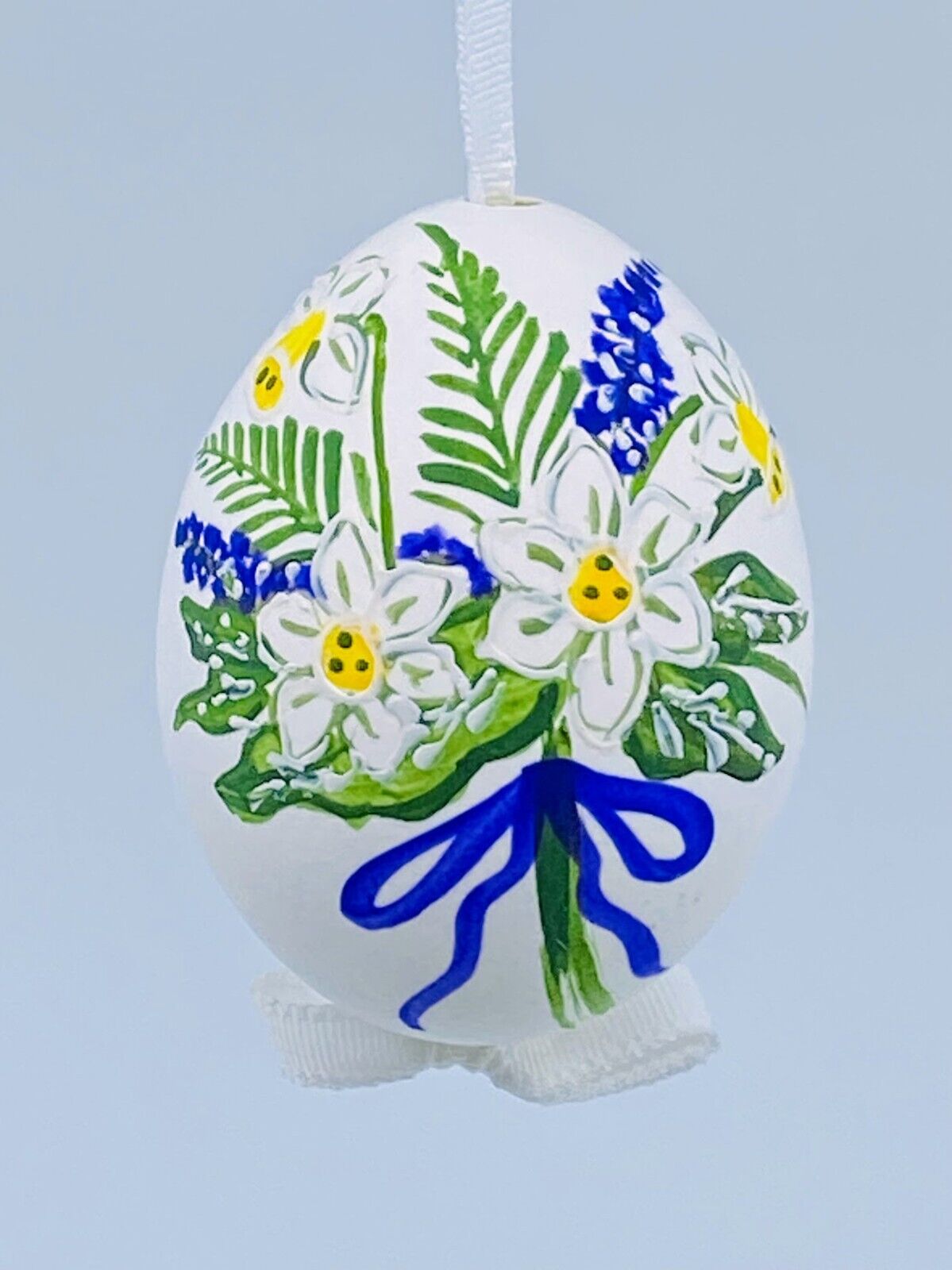 Easter Egg Ornament: Peter Priess; Dutch Spring Flower Bulb Motif w/Purple Bow