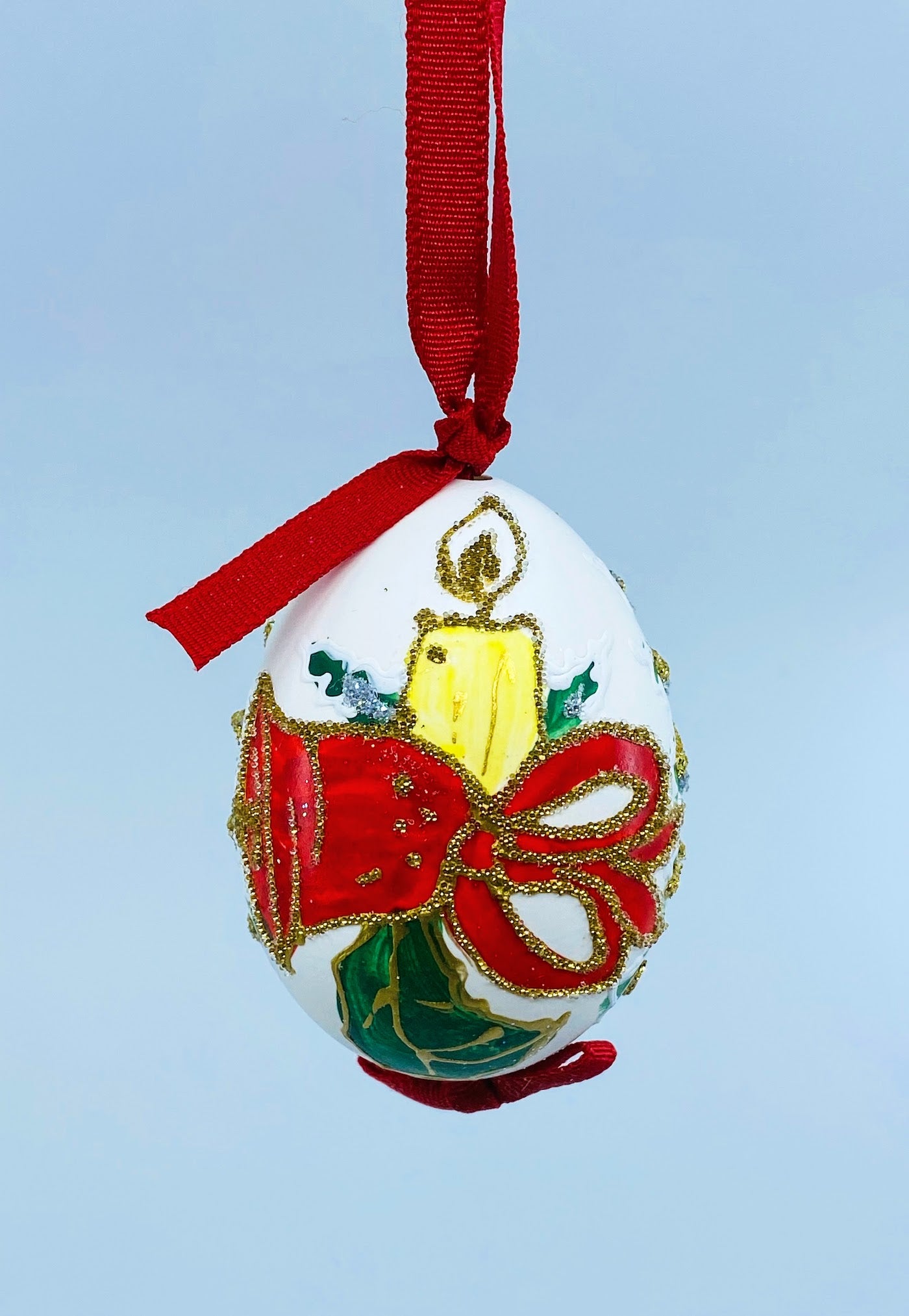 Christmas Egg Ornament: Festive Candles & Bells