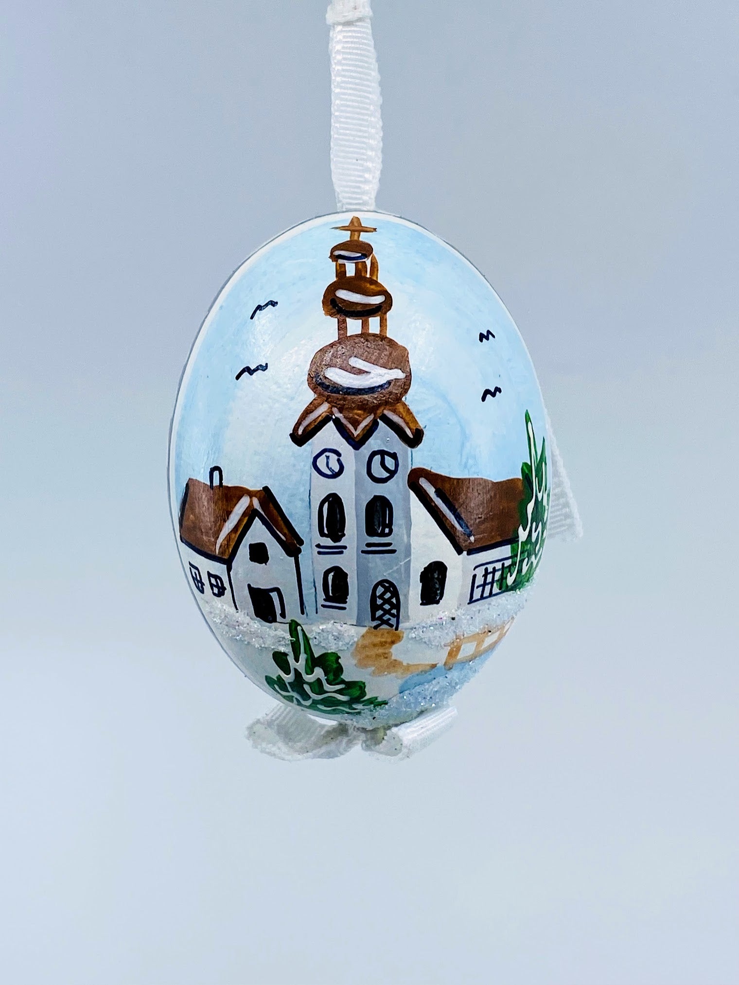 Christmas Egg Ornament: Winter Church Scene
