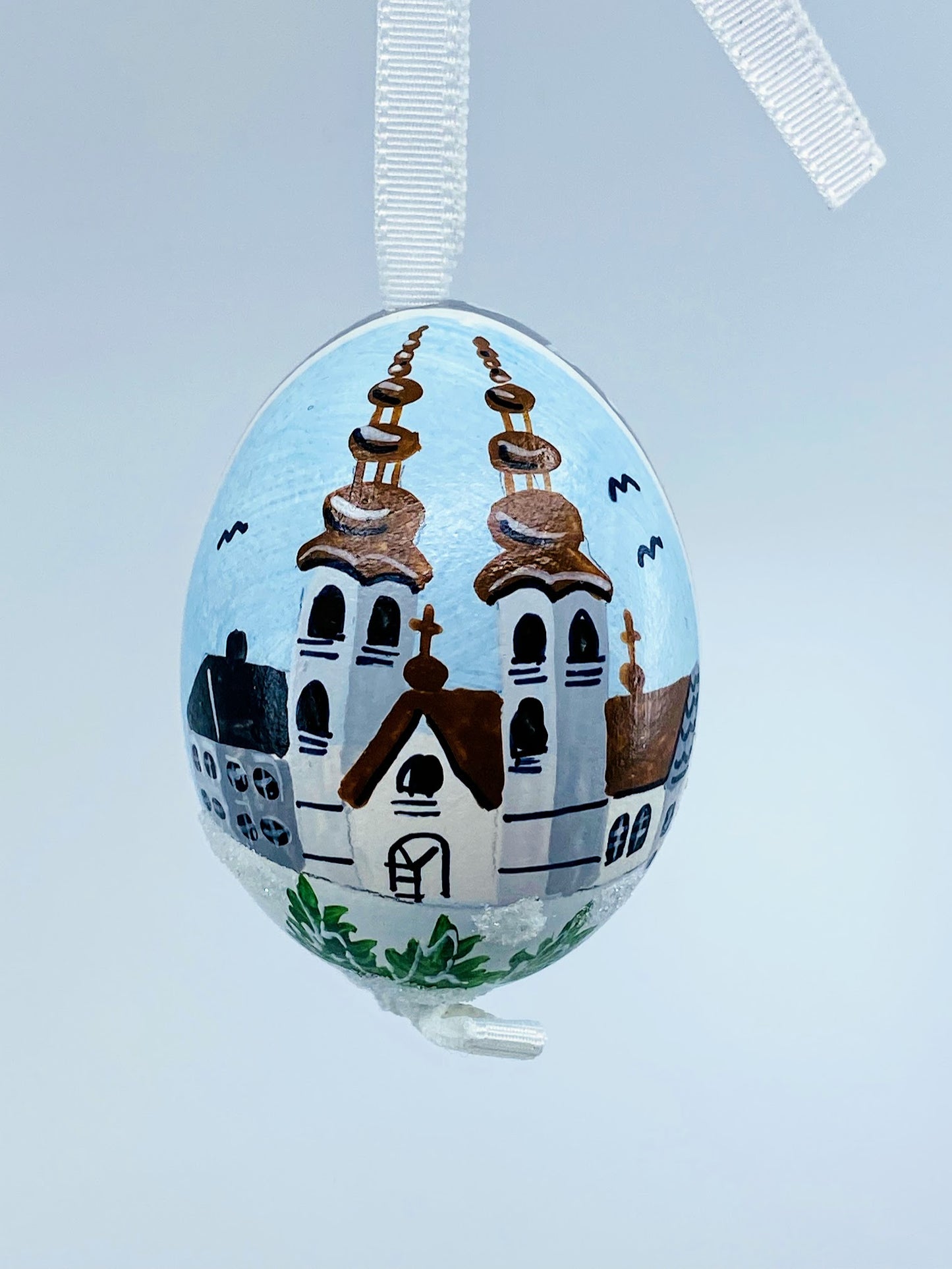Christmas Egg Ornament: Winter Church Scene
