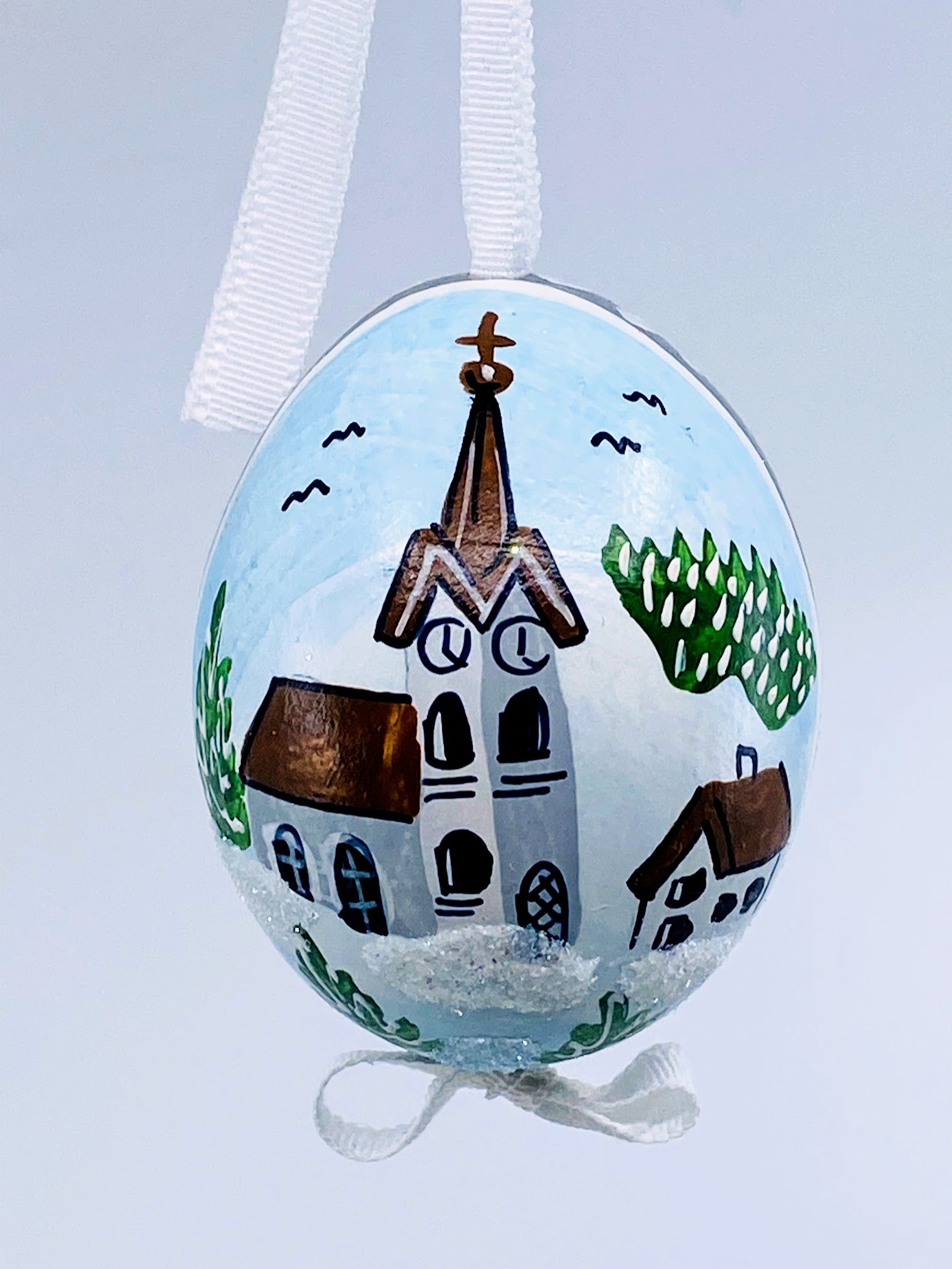 Christmas Egg Ornament: Winter Church Scene