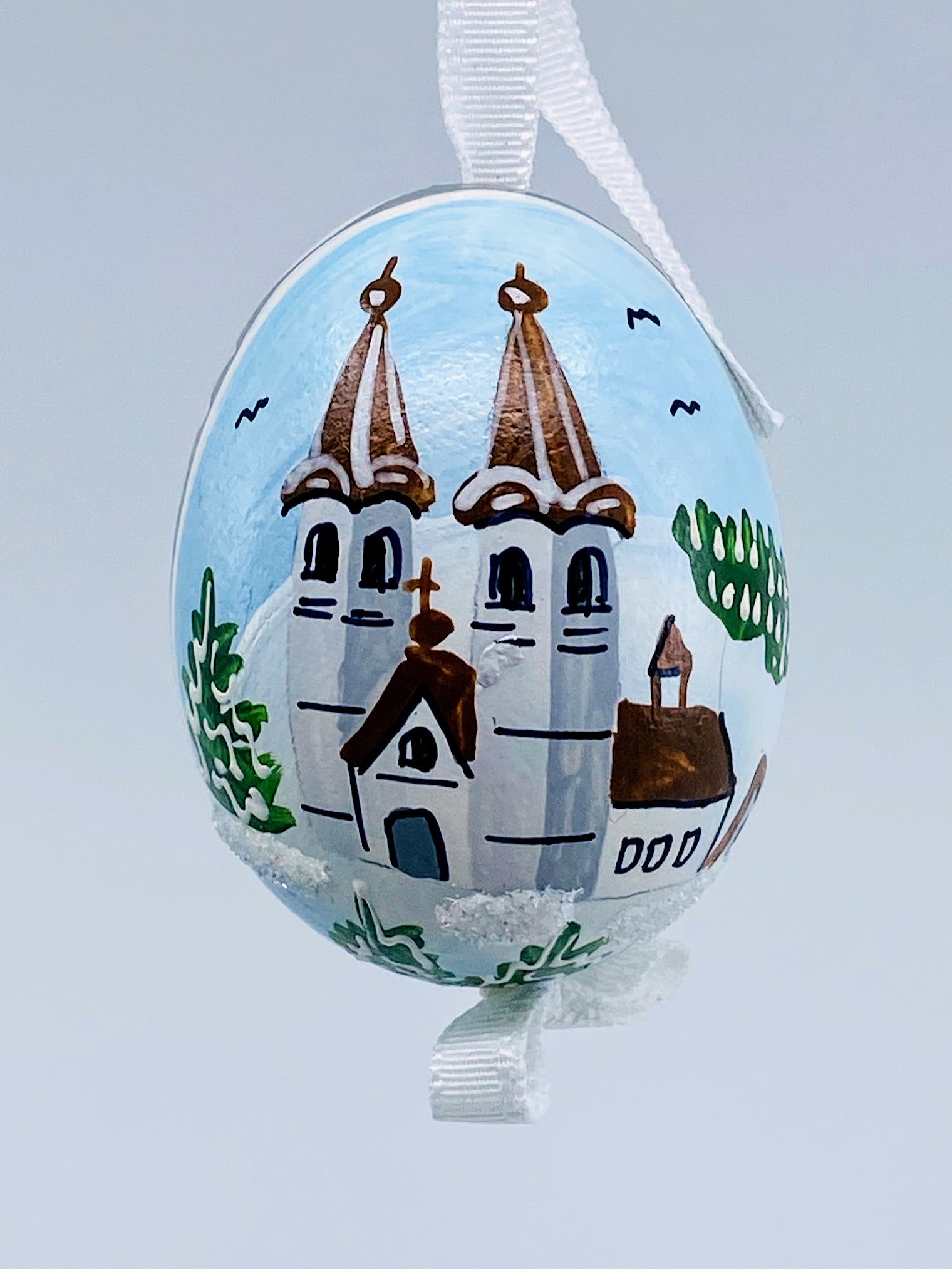 Christmas Egg Ornament: Winter Church Scene