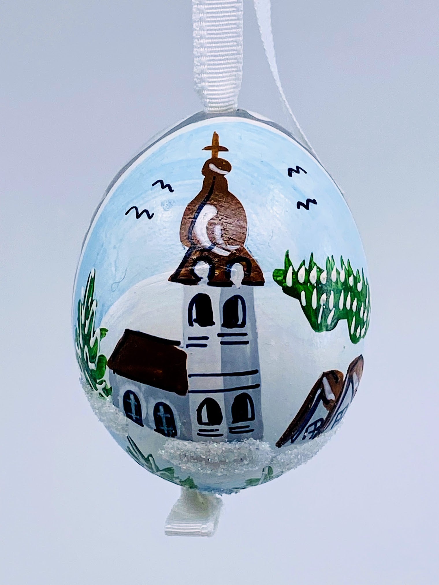 Christmas Egg Ornament: Winter Church Scene