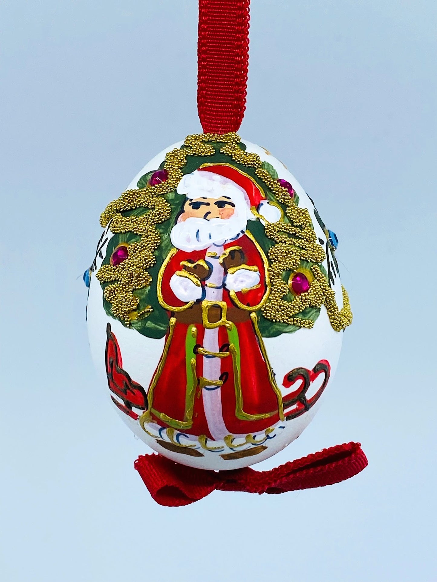 Christmas Egg Ornament: Santa w/Christmas Tree