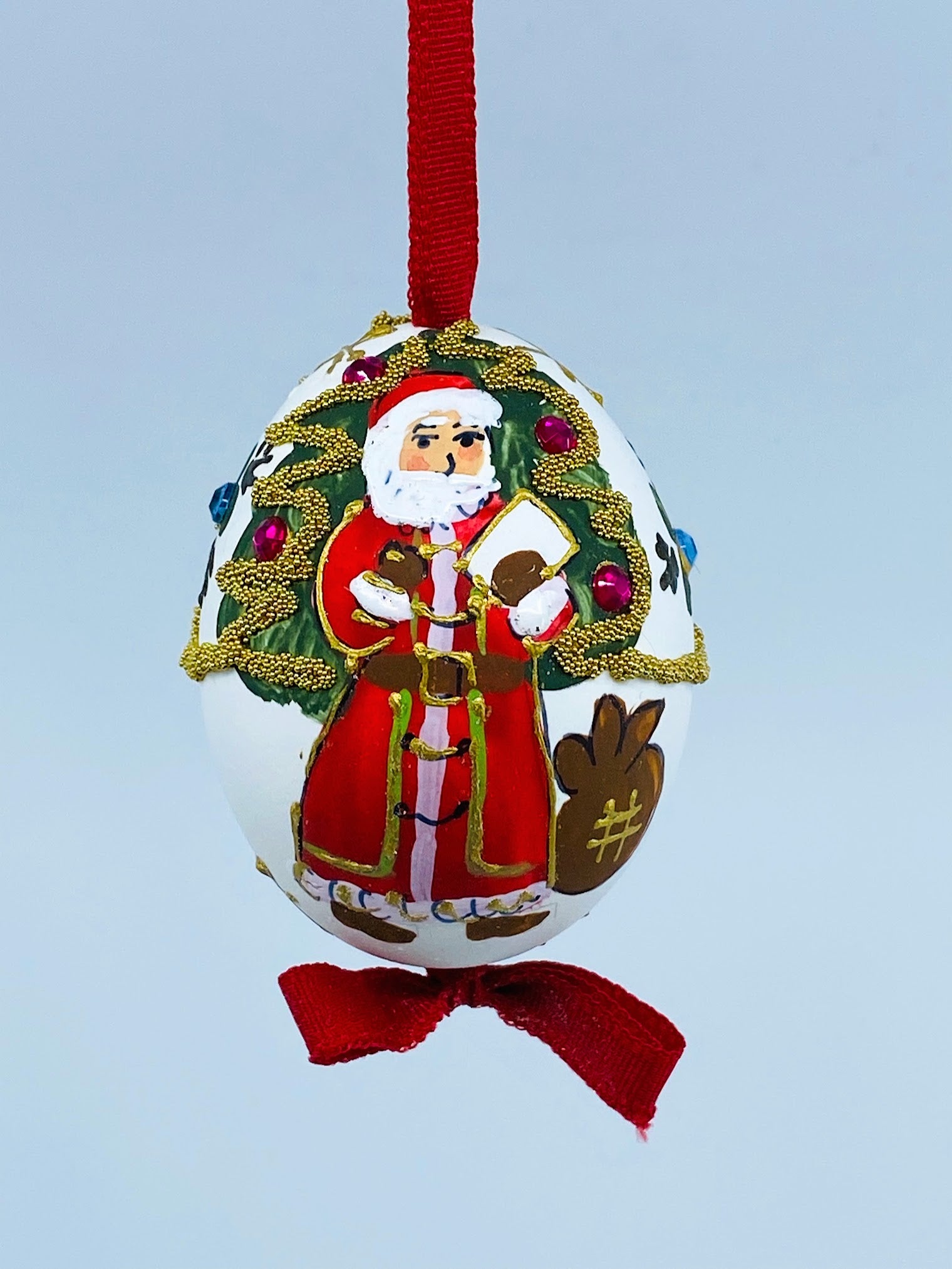 Christmas Egg Ornament: Santa w/Christmas Tree