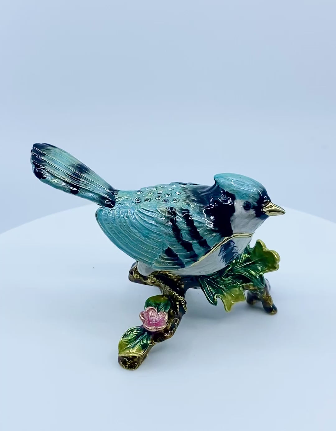 Kubla Craft Bejeweled Enameled Trinket Box: Large Blue Jay Box, Item# 4017B